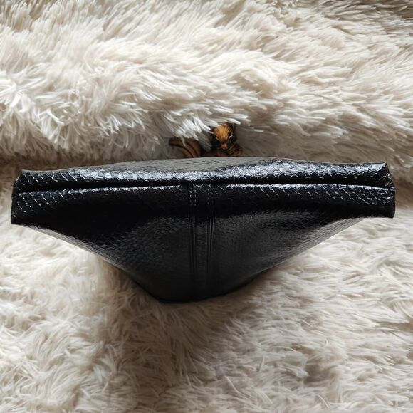 Mary Ann Rosenfeld Clutch Handbag Black Faux Leather 12"Wx8"H Vintage - Picture 10 of 10